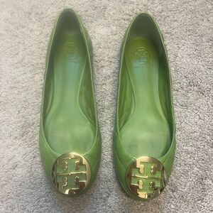 Tory Burch Lime Green Flats with Gold Accents